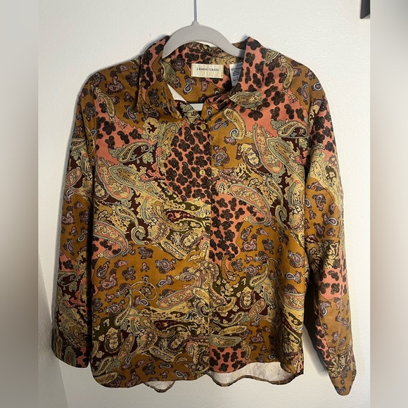 Lemon Grass Women’s Vintage Paisley and Leopard Print Button-Up Shirt - Picture 1 of 5